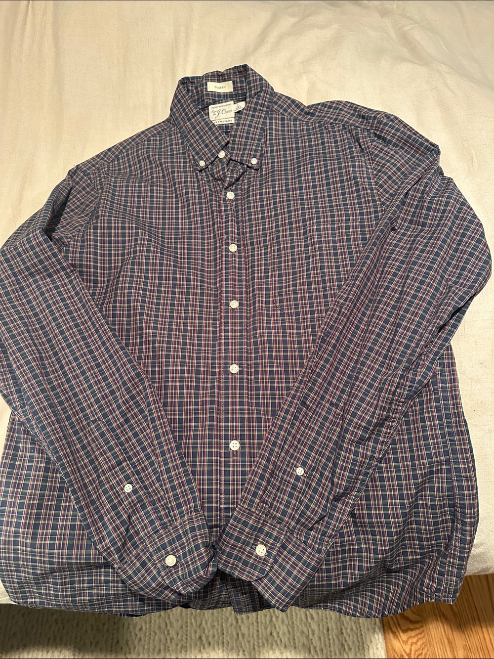 L.L. Bean Men's Plaid Button-Down Shirt - Navy & Purple